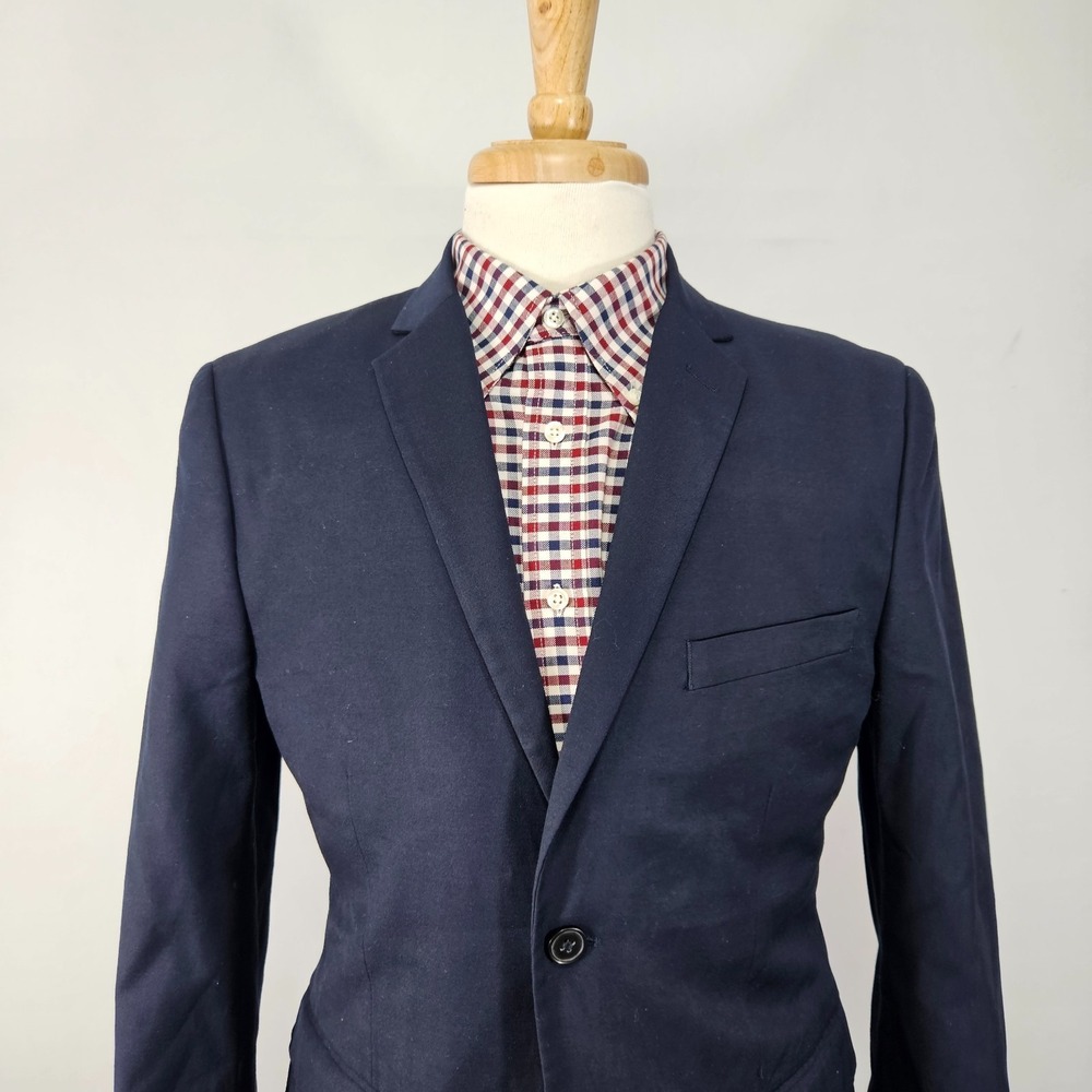 H&M Men's Sport Coat Blazer Two Button Deep‎ Navy Polyester Blend Size 40R SLIM - Picture 6 of 14